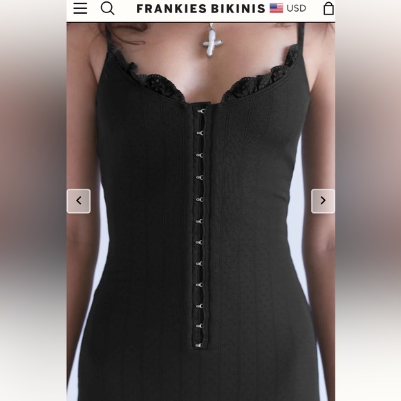 NWOT Frankie’sBikinisxSydneySweeney LaceTrim Romper Lounge Bodysuit Corset Black - Picture 3 of 6